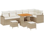 Conjunto de sofá de jardín vidaxl de 9 piezas con cojines beige ratán polimérico acacia, conjunto de comedor de jardín vidaxl de 3 piezas con cojines