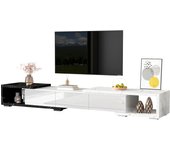 Mueble de tv de alto brillo, longitud ajustable (140-179,5 cm) – mueble de tv moderno con aspecto de mármol