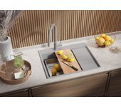 Primagran fregadero cocina gris 62x50cm, fregadero granito 1 seno + sifón + accesorios, fregadero sobre encimera al mueble 45cm - sydney