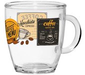 Taza de cristal transparente curvada decorada bistrot, 350 cc