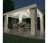 Vidaxl cenador con cortina y tira de luces led aluminio crema 4x3 m