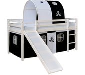 Cama entrepiso infantil con somier tobogán cortina túnel modelo pirata negro 90x200 cm lit06196