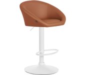 Taburete de bar con asiento giratorio 360°, altura regulable en pvc marrón, base de metal blanco 10_0004772