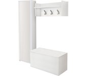 Mueble de entrada moderno de tanzanita con perchero, zapatero y espejo, 50 x 32 x 182 cm, color blanco.