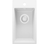 Primagran fregadero cocina todo blanco 28x50cm, fregadero granito 1 seno + sifón, fregadero sobre encimera al mueble 30cm - riga