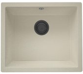 Granitemy fregadero universal de granito beige arena 50x40 cm para montaje en superficie, montaje bajo encimera y montaje a ras con tapón de metal de