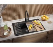 Primagran fregadero cocina grafito 78x50cm, fregadero granito 1 seno + sifón + enrollable escurridor, fregadero sobre encimera al mueble 80cm - oslo