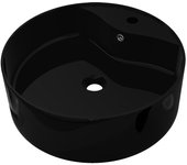 Fregadero redondo de 46,5 cm con grifo/rebosadero de cerámica para baño negro 02_0002514
