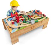 Mesa infantil de madera con vías de tren (100 piezas), mesa 2 en 1 (122 x 62,5 x 40 cm)