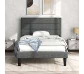 Cama doble tapizada 90 x 200 cm - somier con listones y cabecero - terciopelo - gris oscuro - sin colchón