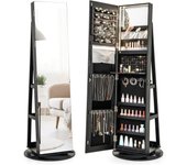 Armario de joyería con espejo de cuerpo entero, armario joyero giratorio de 360° con luz led de 3 colores, espejo de maquillaje interior, organizador