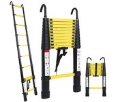 Escalera telescópica con gancho escalera de tijera negro+amarillo portátil plegable 3,2m