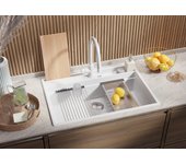 Primagran fregadero cocina blanco 78x53cm, fregadero granito 1 seno + sifón + accesorios, fregadero sobre encimera al mueble 80cm - oslo pocket