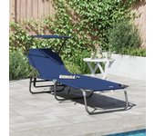 Vidaxl tumbona plegable con techo azul de tejido oxford 600d