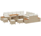 Conjunto de sofá de jardín vidaxl de 14 piezas con cojines beige de ratán poliéster acacia, conjunto de comedor de jardín vidaxl de 4 piezas con cojin
