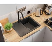 Primagran fregadero cocina grafito 62x50cm, fregadero granito 1 seno + sifón, fregadero sobre encimera al mueble 40cm - milano