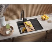 Primagran fregadero cocina grafito 62x50cm, fregadero granito 1 seno + sifón + accesorios, fregadero sobre encimera al mueble 45cm - sydney