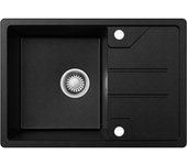 Fregadero de un seno de cuarzo y resina negro de 65 x 45 cm - fregadero bajo encimera con repisa - fregadero de cocina de un seno de granito
