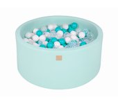 Meowbaby piscina de bolas, round seca para niños, menta : turquesa/transparente/blanco, 300 pcs, 90x40cm