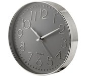 Reloj de pared redondo h&h, gris y cromo, 24 cm