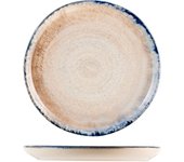 Pack de 24 platos de pan artesanales de gres decorados con borde azul, 14 cm.