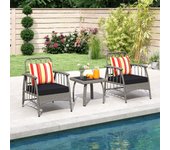 Conjunto de muebles de patio con respaldo ajustable en 5 niveles, cojines y mesa de café gris mixto