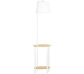 Lámpara de pie de 162 cm con 2 estantes y pantalla de lino blanco, diseño moderno de metal y bambú para salón y dormitorio
