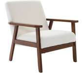 Sillón rizado escandinavo de madera de hevea teñida de nogal claro, isak borreguito, borreguito blanco, 64x69.5x73 cm