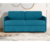Sofá cama italiano 3 plazas de tela calife - turquesa - cama 140 cm - colchón 18 cm