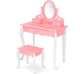 Juego de tocador para niños, exquisito tocador con taburete y espejo giratorio de 360° y 3 cajones, tocador de estilo princesa, tocador niñas(rosa)