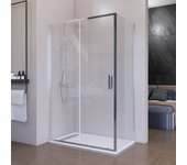 Mampara ducha rectangular-145x70 cm-frontal + fijo lateral-vidrio templado 6mm-tratamiento antical-con perfilería inferior-plata brillo-altura 195 cm