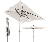 Sombrilla rectangular 210x140 cm, uv30+, para balcón, terraza y jardín, con manivela y led, beige
