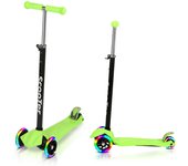 Scooter infantil con 3 ruedas iluminadas led, altura ajustable, regalo para niños, color verde