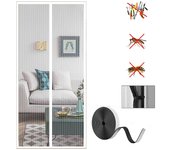 Puerta mosquitera magnética, cortina antiinsectos con imanes y cinta mágica manos libres, blanca, 90 x 210 cm
