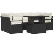 Vidaxl juego de sofá de jardín de 7 piezas con cojines ratán poli negro, vidaxl sofá de jardín para dos personas con cojines ratán poli negro