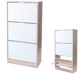 Mueble para zapatos estilo diseño - color roble claro con fachada espejo - 60x24x116 cm - colección reflexio