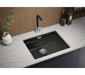 Primagran fregadero bajo encimera negro metallic 56x47cm, fregadero cocina 1 seno + sifón + accesorios, fregadero granito al mueble 60cm - prague