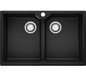 Primagran fregadero cocina negro metallic 78x50cm, fregadero granito 2 senos + sifón, fregadero sobre encimera al mueble 80cm - madrid twin