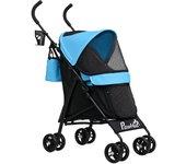 Cochecito para perros pawhut acero, tela oxford azul 76x44x103 cm