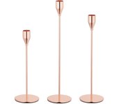 Relaxdays candelabros en set de 3, metal, portavelas modernos para velas largas, distintos tamaños, rosa dorado