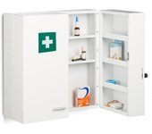 Relaxdays armario botiquín de acero con cerradura, 11 compartimentos, 53x53x21,5cm, 2 puertas, primeros auxilios, blanco