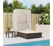Vidaxl tumbona doble con techo y cortinas ratán sintético marrón