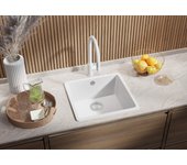 Primagran fregadero cocina blanco 46x44cm, fregadero granito 1 seno + sifón, fregadero sobre encimera al mueble 50cm - venecia slim easy
