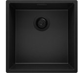 Primagran fregadero cocina todo negro 46x47cm, fregadero granito 1 seno + sifón, fregadero sobre encimera al mueble 50cm - london slim