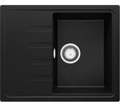 Primagran fregadero cocina negro metallic 62x50cm, fregadero granito 1 seno + sifón, fregadero sobre encimera al mueble 40cm - milano