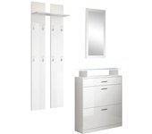Recibidor con espejo y perchero | zapatero | mueble de entrada | mesa de entrada | consola | luces led | modelo paola | blanco brillo