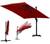 300x300cm tiltable offset shade, foldable outdoor garden shade, 360° rotating crossed base uv50+ protection,rojo