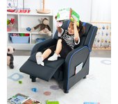 Sillón reclinable ergonómico de cuero para niños con respaldo y reposapiés ajustables negro y azul 69x53x74 cm