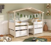 Cama infantil sarosi con cajones - 90 x 190 cm - tilo - blanco y roble + colchón