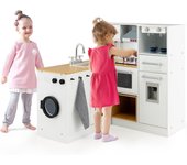 Cocina juguete grande de madera con luz y sonido, cocinita infantil con lavadora horno accesorios divertidos, cocinitas de juguetes, regalo para